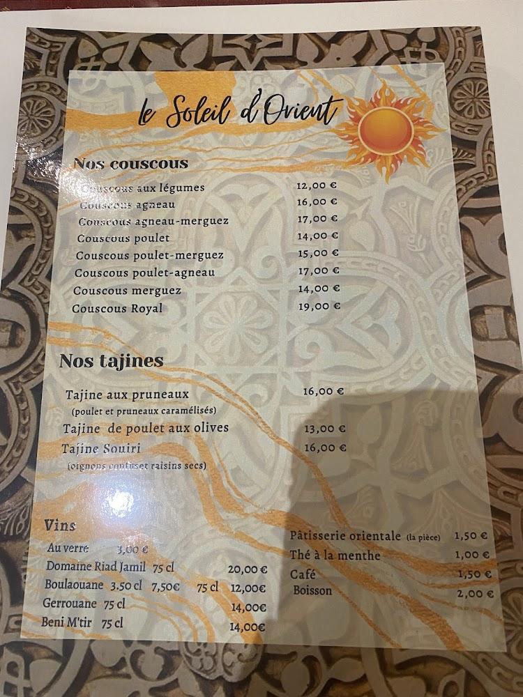 Restaurant Le Soleil d'Orient - Menu Image 1